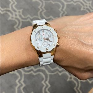 Authentic Michele white rubber watch with gold